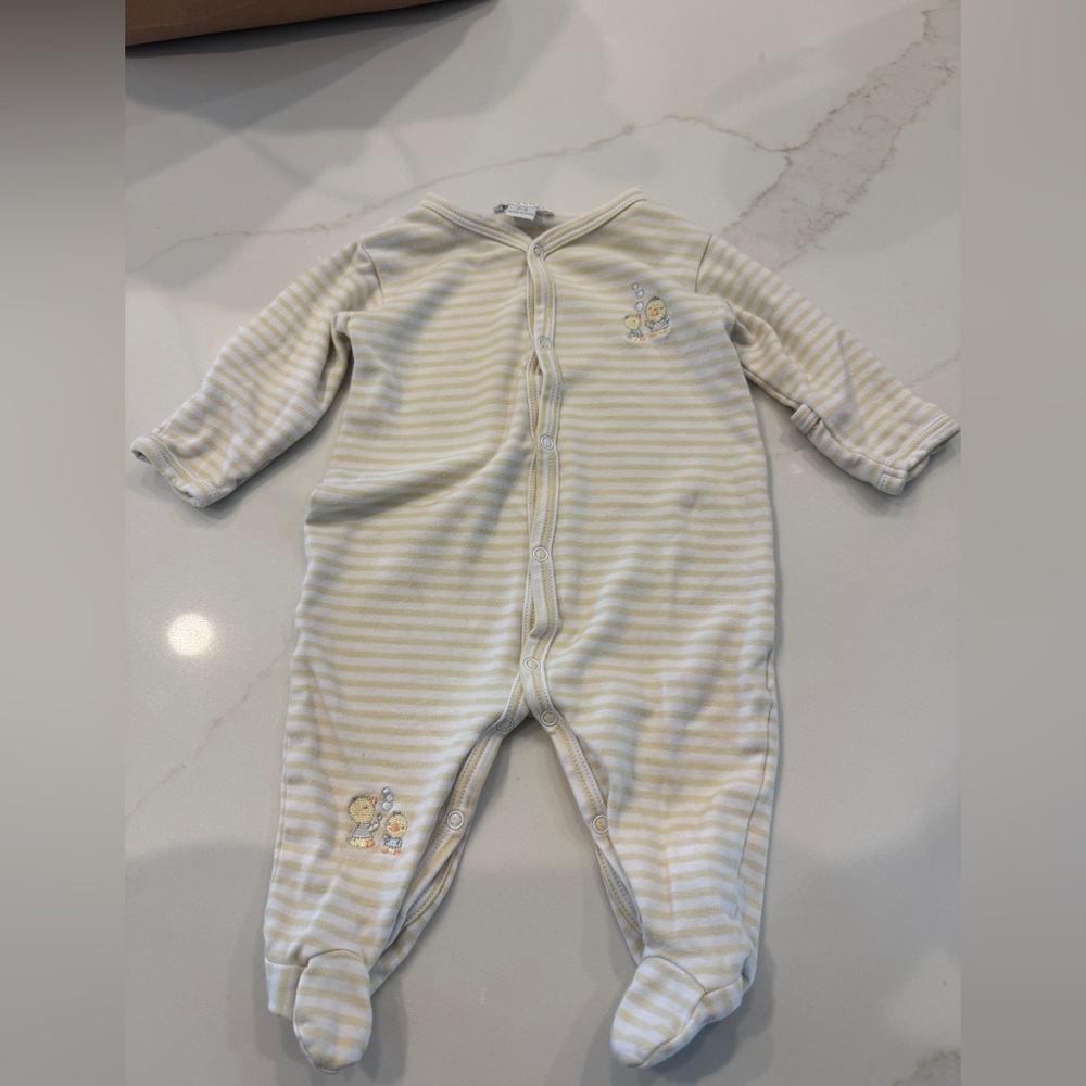 Kissy Kissy yellow and white striped footie